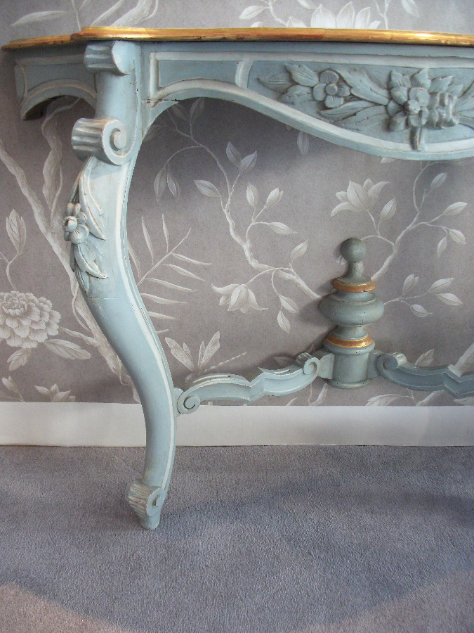 19th Century pair of painted and gilded console tables